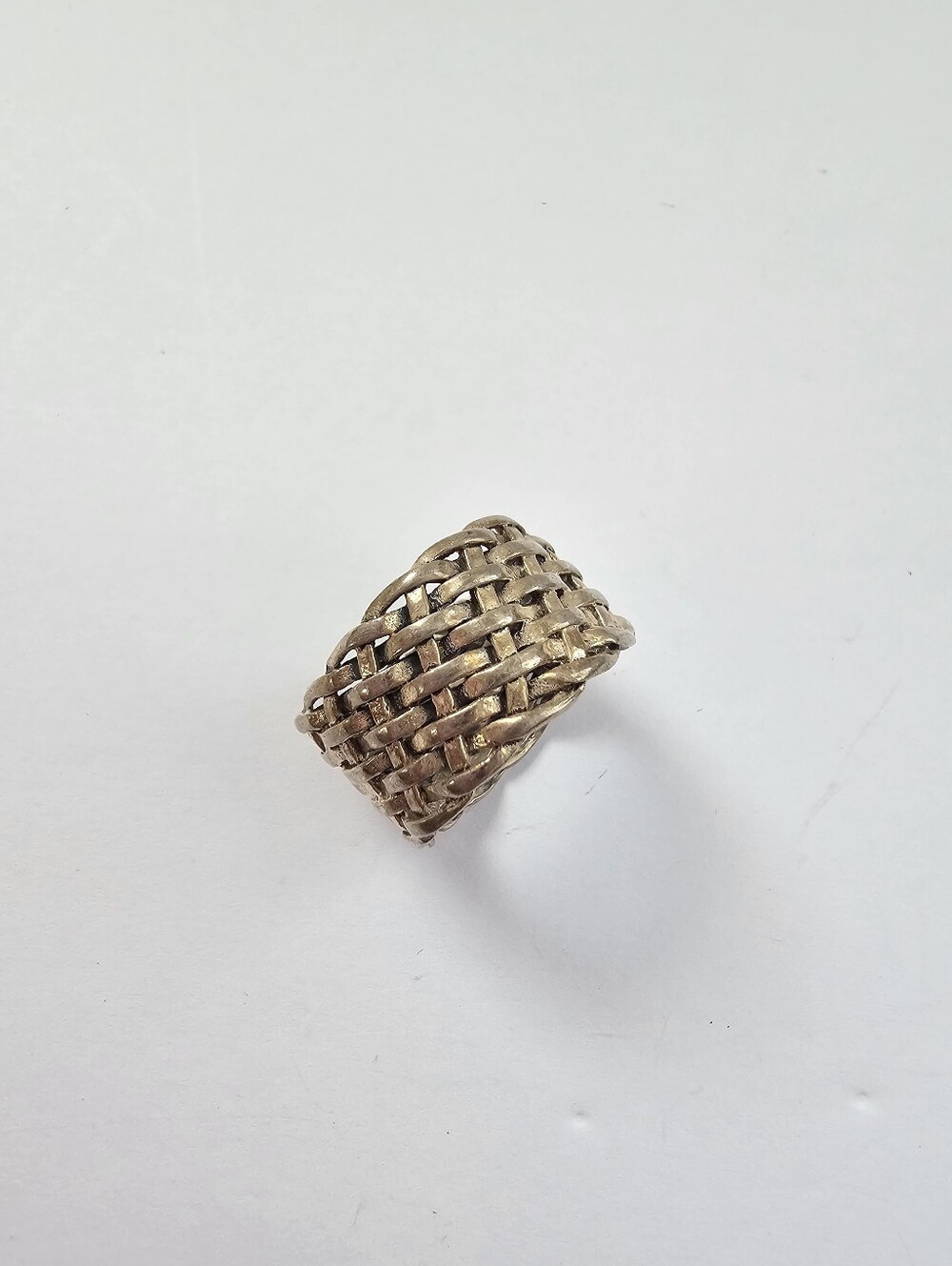 Vintage Sterling Silver Wide Basketweave Woven Cigar Band Ring Size 8 Signed 925